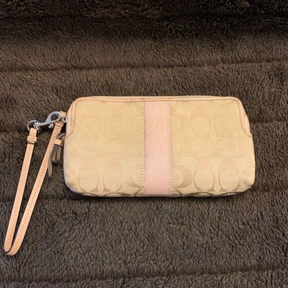 Coach Purse Clutch Pink & Tan Monogram Y2K Wristlet - Picture 2 of 4